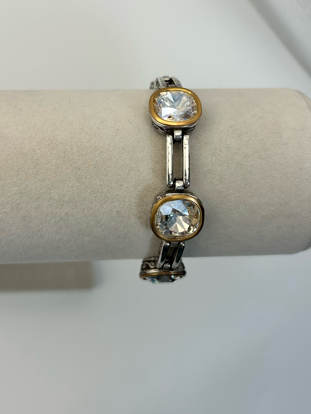Brighton Venusian Bracelet - Clear Crystals Two-tone Gold Silver Plated Retired - Picture 1 of 10